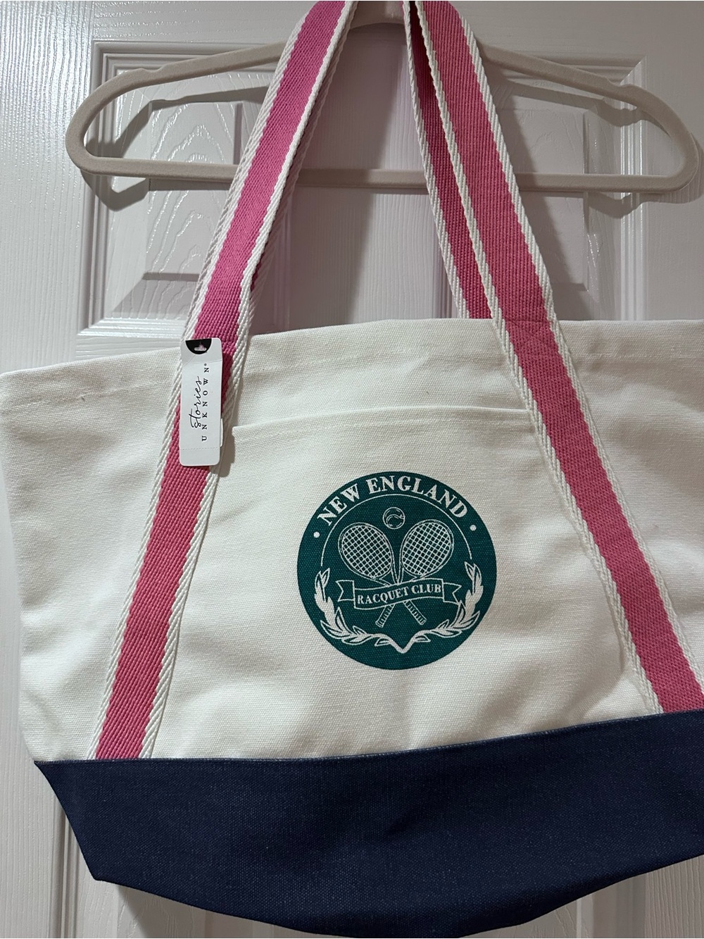 New England Racquet Club Canvas Tote in Cream, Pink & Navy